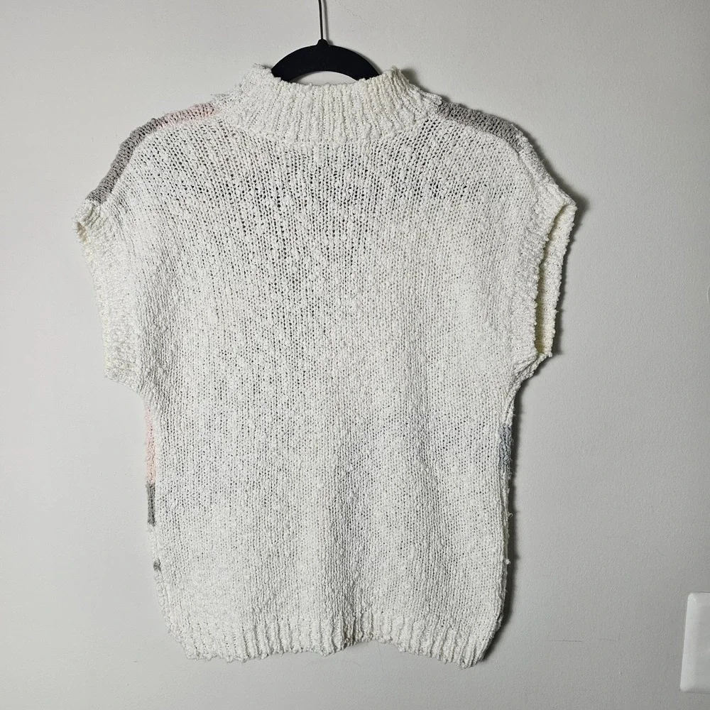 VTG Shenanigans M Sweater Vest Ivory Pink Floral Beaded 80s 90s Cottage Grandma - Picture 2 of 8